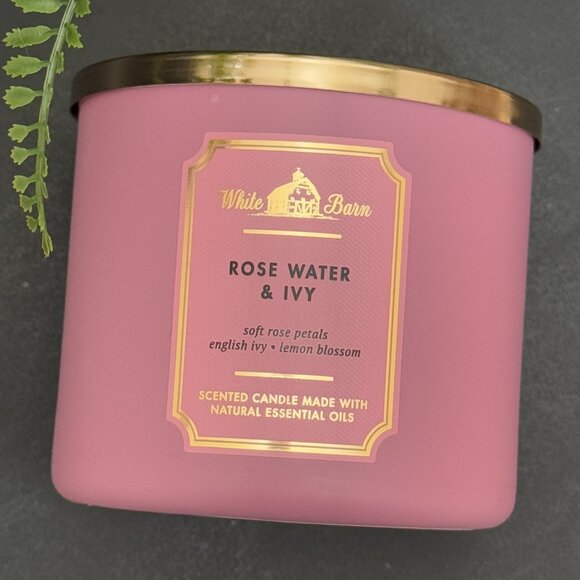 BBW Rose Water & Ivy White Barn Bath & Body Works 3 Wick Candle - Picture 5 of 10